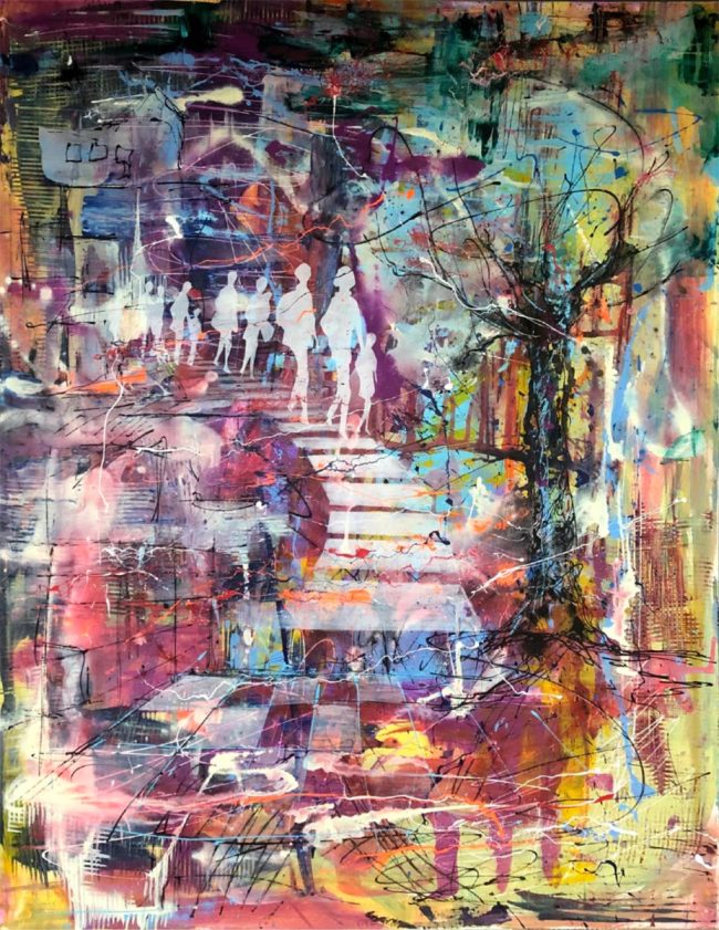 Osman Xani, "Der blaue Dunst" Acryl auf Leinwand, 120/160 cm 2023