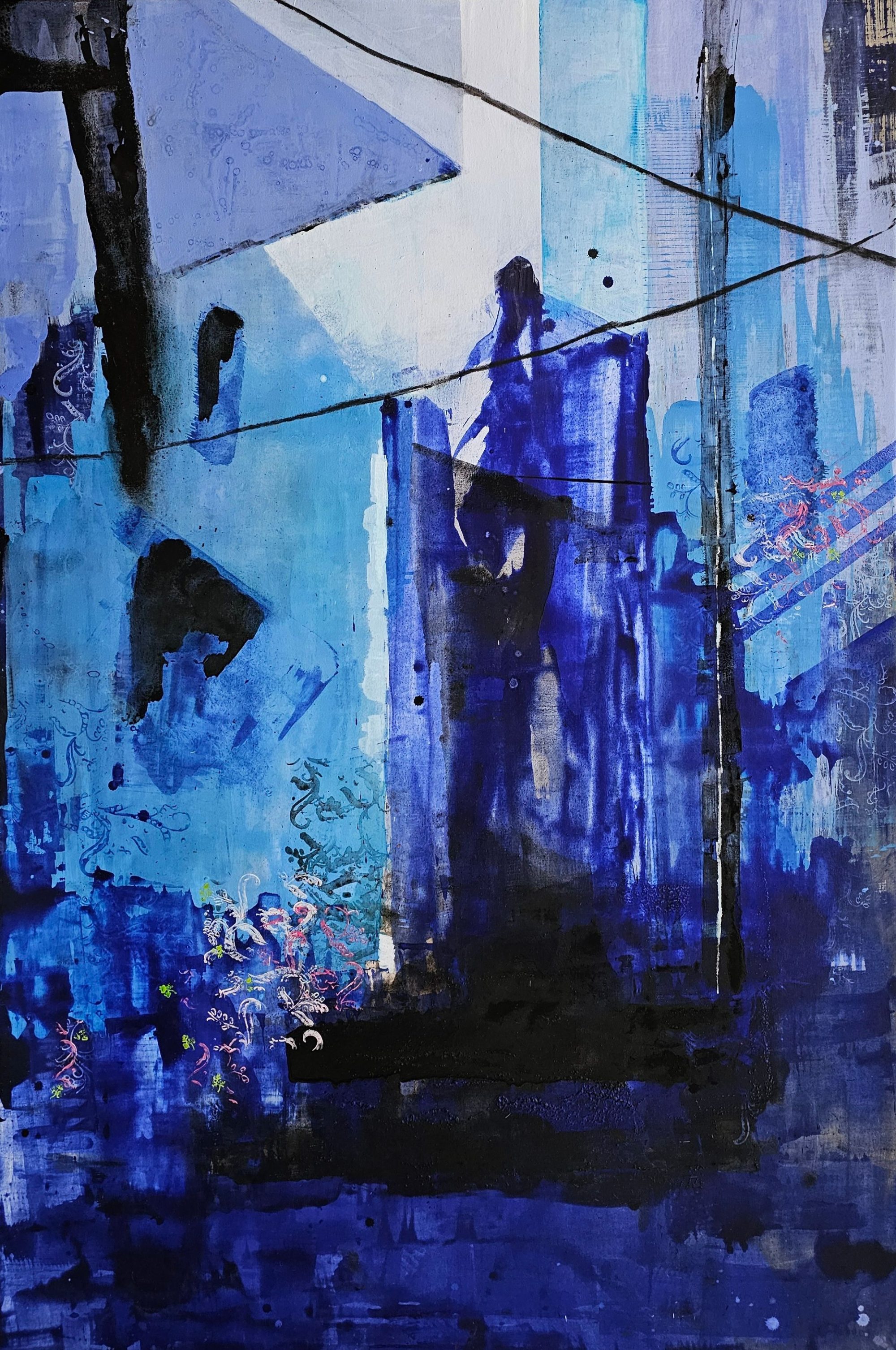 Eva Zimnoch, Chefchaouen, 180 x 120 cm, Acrylschüttung auf Leinwand, 2025
