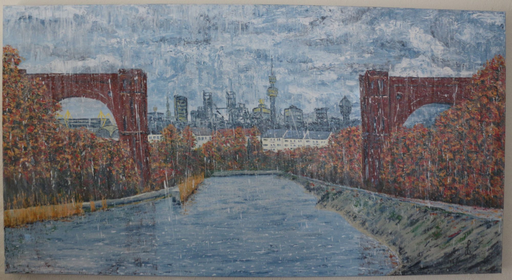Susanne Weiß, Hympendahl Brücke (Ausschnitt vom Original), 1,50 x 0,80 m, Acrylmalerei