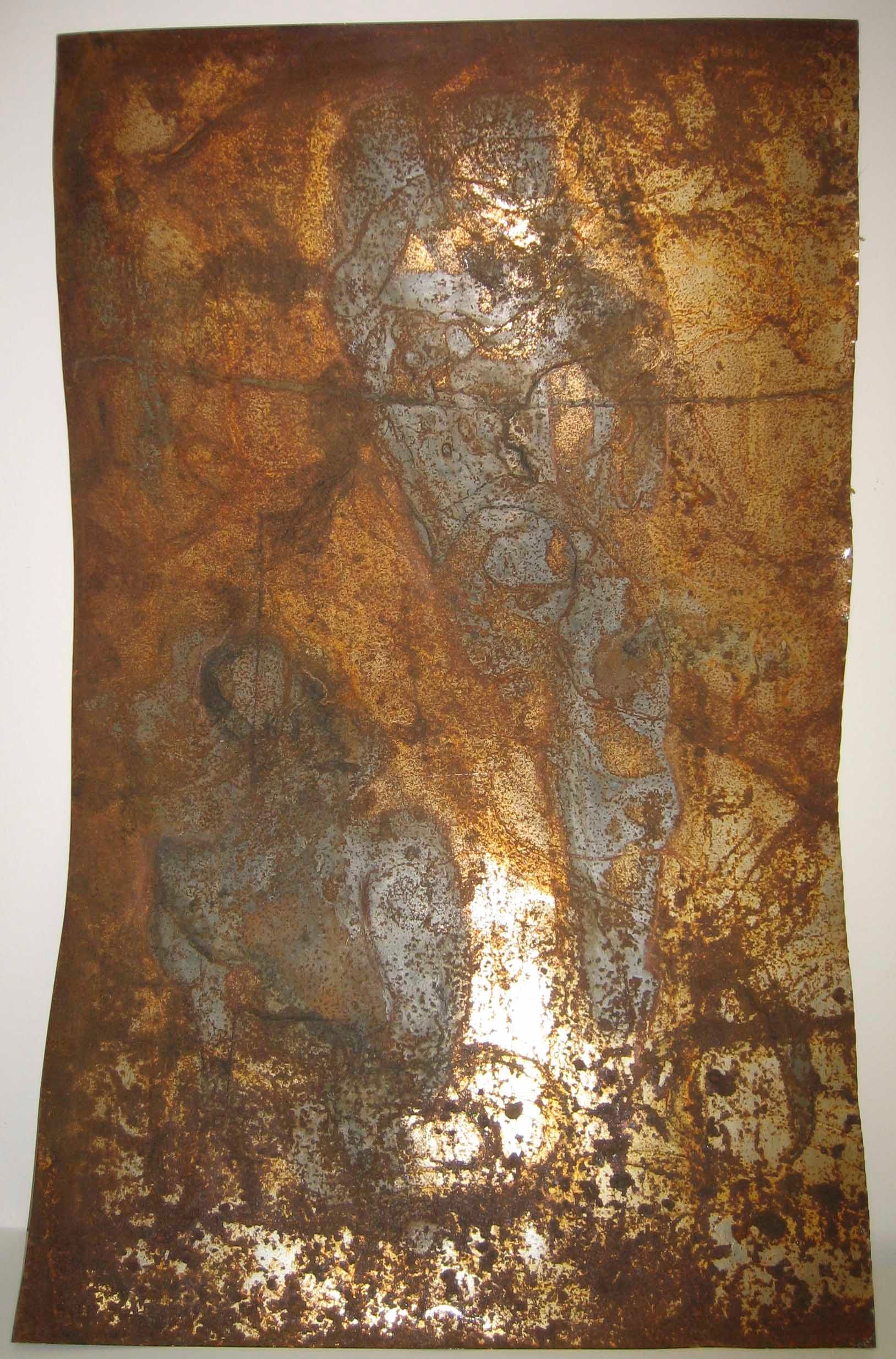 Brigitte Bailer, WERKE IM WERK Nr. 428, 100 x 65 cm, Graphitlinien auf korrodiertem Metall,2012