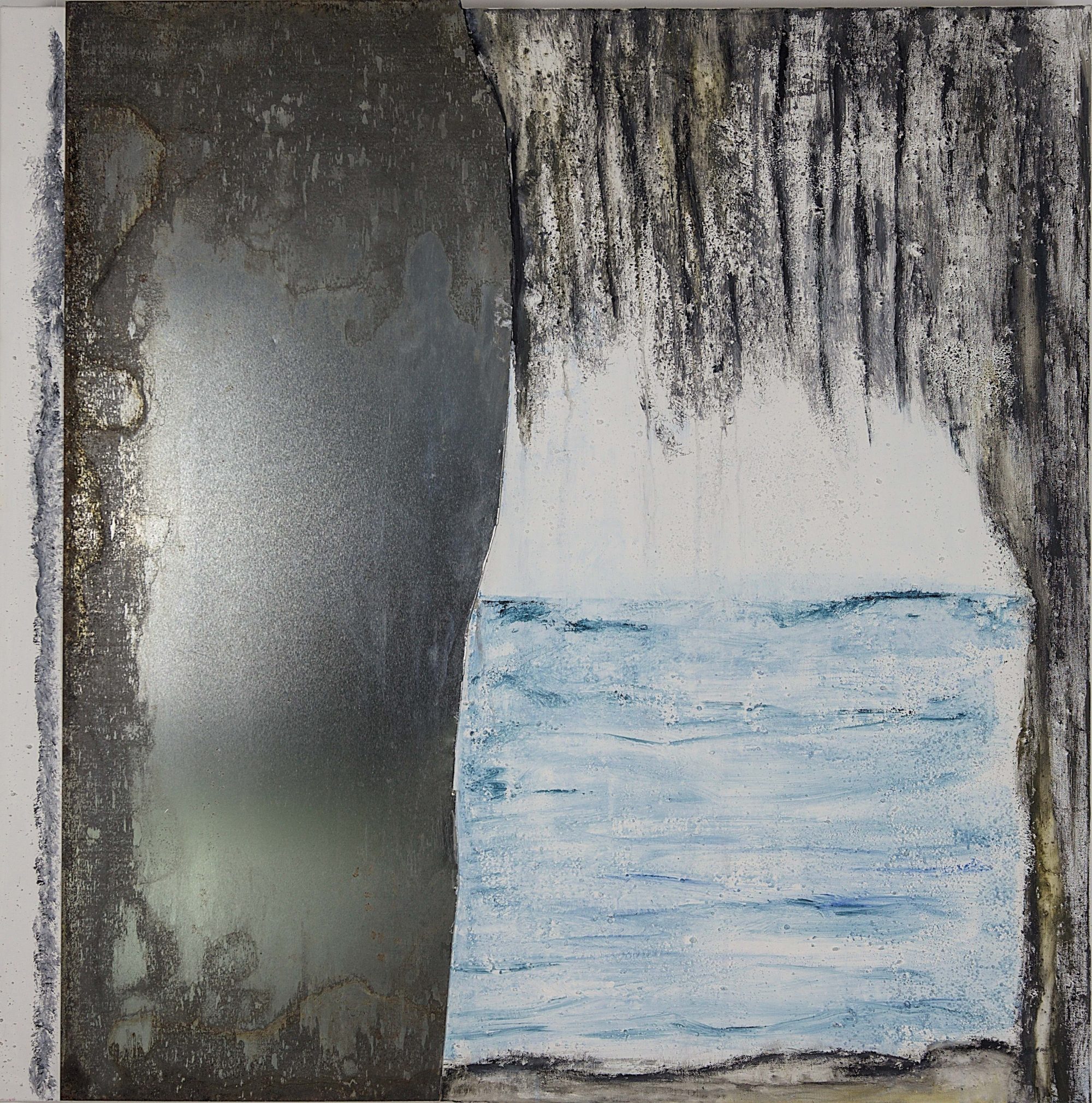 Brigitte Bailer, WERKE IM WERK Nr. 488, 100 x 100 cm, Mischtechnik auf Leinwand/korrodiertem Metall, 2022