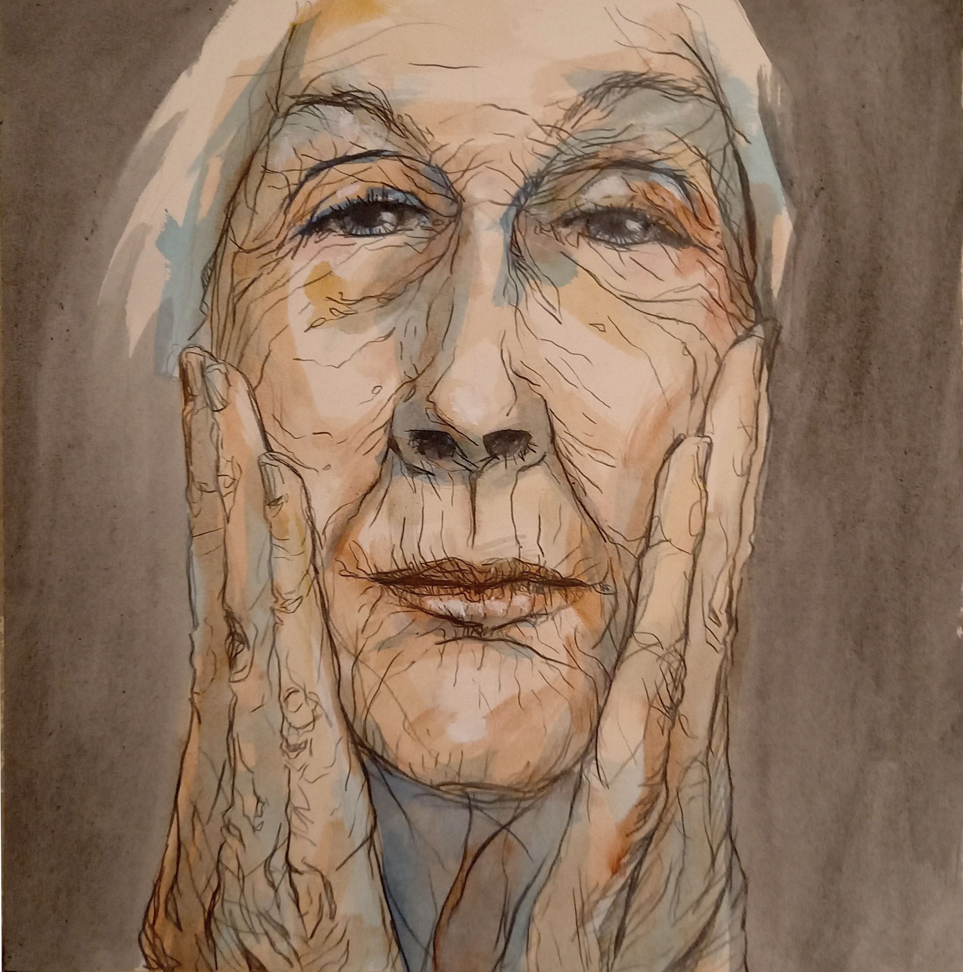 Peka, Blick nach aussen, 50x50cm, Graphitstift & Acryl